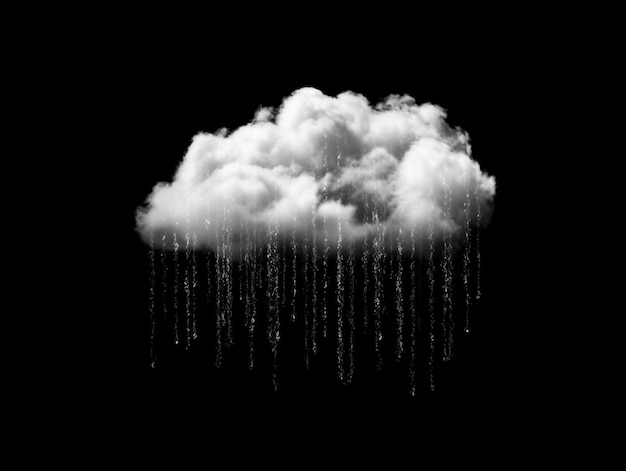 a black and white photo of a cloud with rain coming out of it generative ai