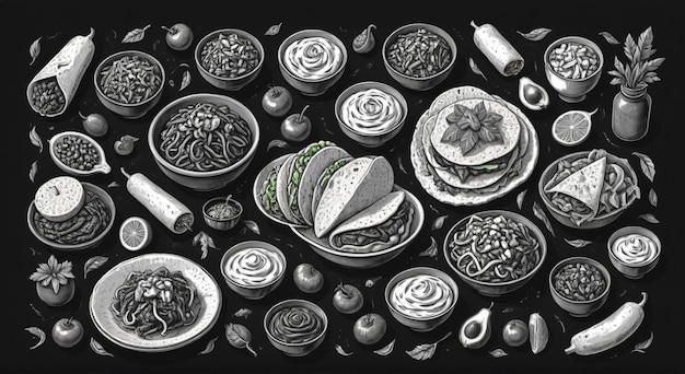 Photo a black and white photo of a collection of buttons and a silver and black and white photo