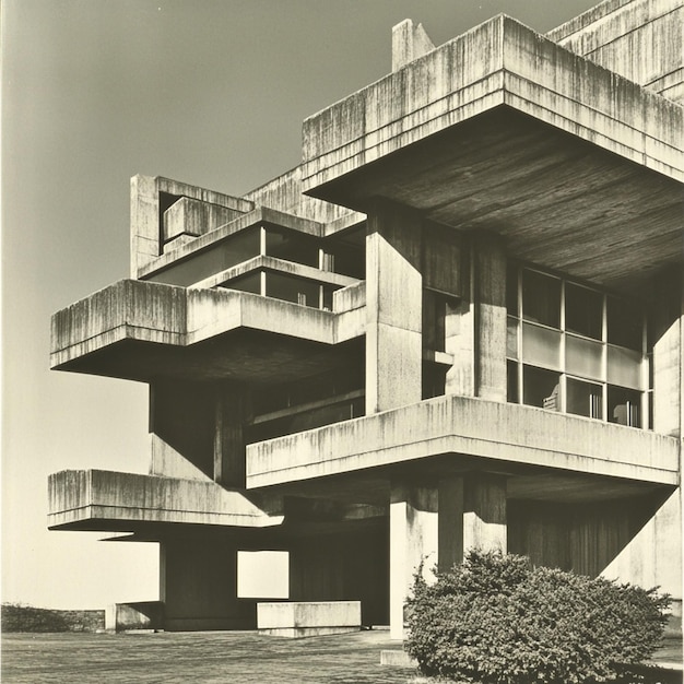 Photo a black and white photo of a concrete structure with a bird on it