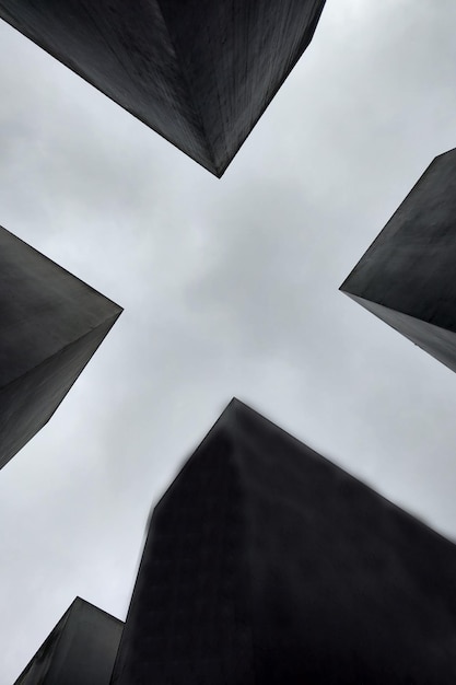 Black and white photo Concrete structures against the sky background