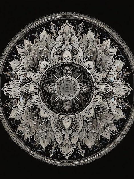 Photo a black and white photo of a design that says  mandalas