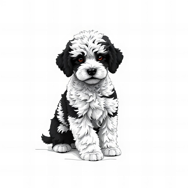 a black and white photo of a dog with a black and white face