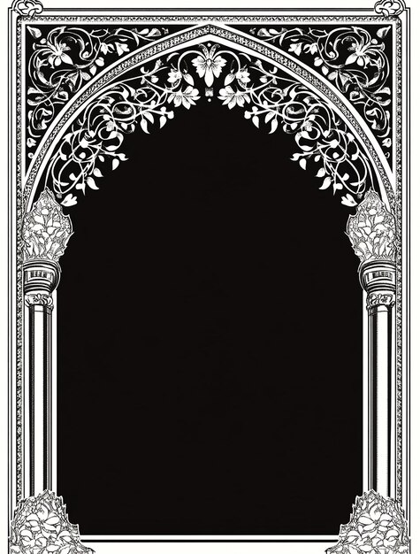 Photo a black and white photo of a doorway with a design that says  the word  on it