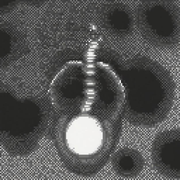 Photo a black and white photo of a glass bottle with a white bubble in it