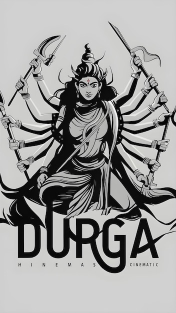 Photo a black and white photo of a goddess durga with a sword in her hand