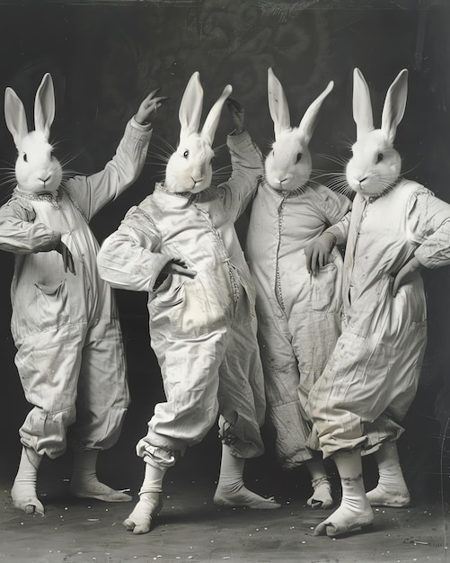 a black and white photo of a group of people wearing paper towels