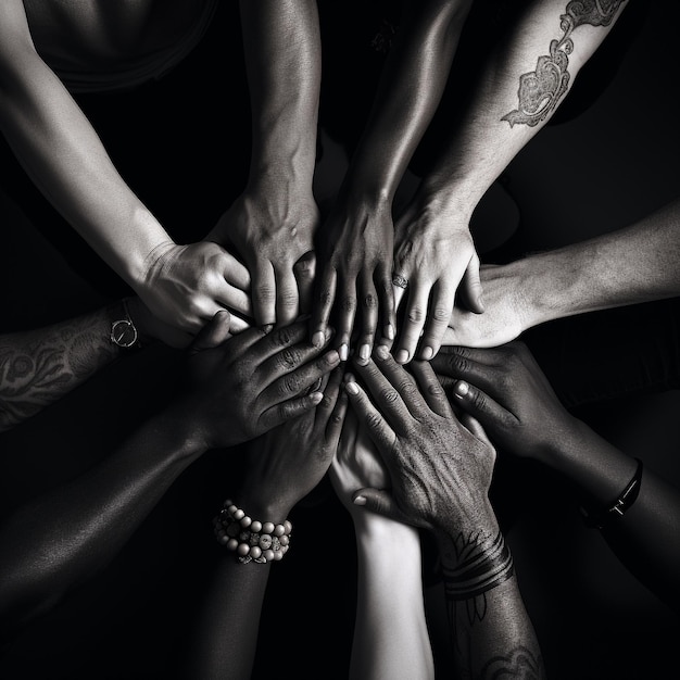 Photo a black and white photo of a group of people with their hands together