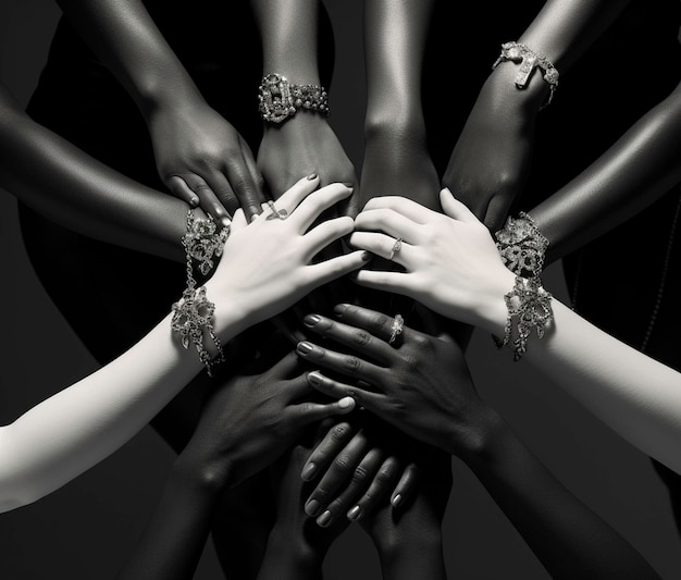 a black and white photo of hands that say hands together