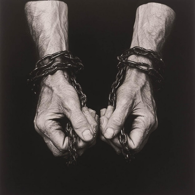 Photo a black and white photo of hands with a chain around it