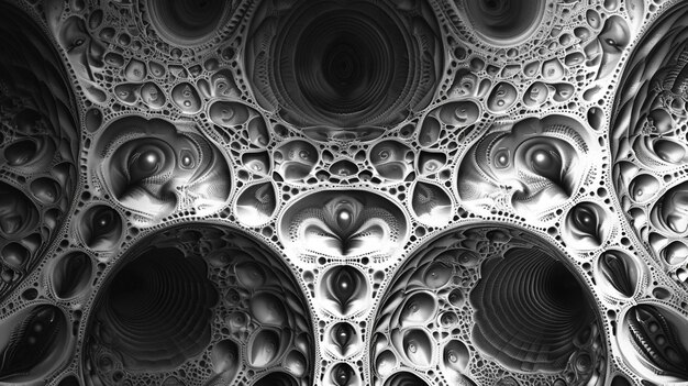 Photo a black and white photo of a heart shaped structure with many bells