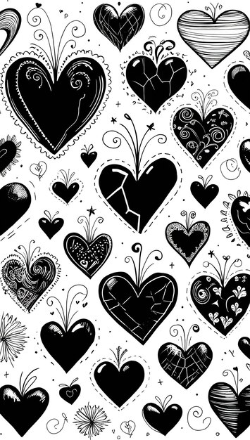 Photo a black and white photo of hearts and a heart with the words quot love quot on the bottom