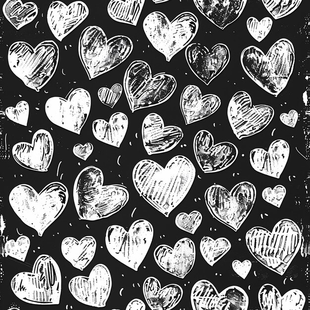 Photo a black and white photo of hearts with the words love in white