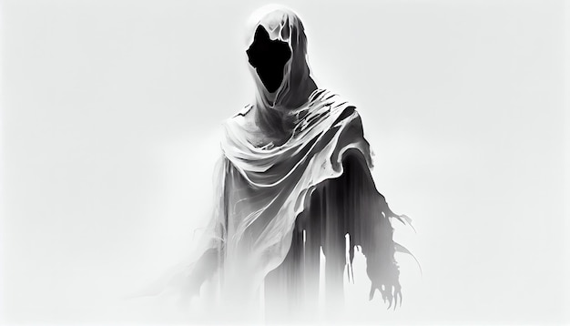 A black and white photo of a hooded figure generative AI