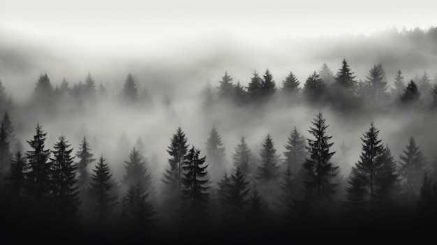 A black and white photo of a lake with trees