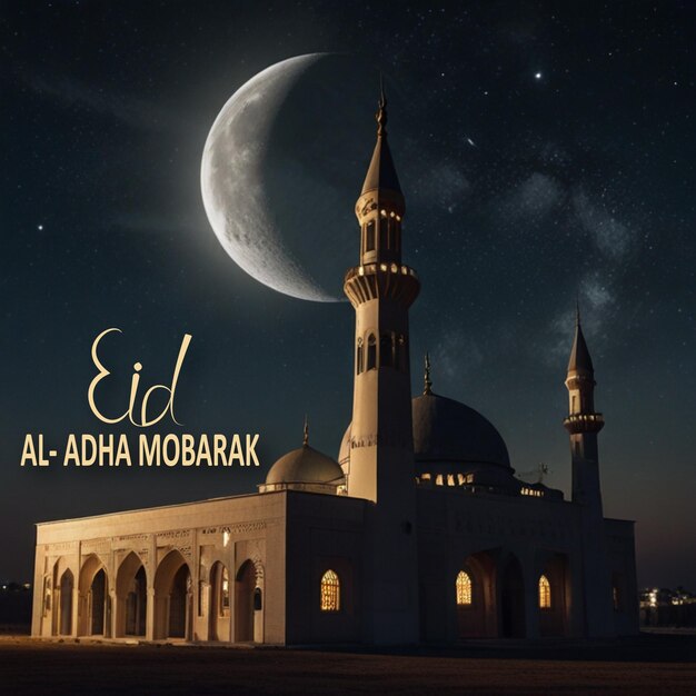 a black and white photo of a mosque with a moon in the background