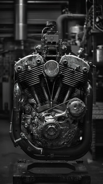 Photo a black and white photo of a motorcycle engine with the words  engine  on it