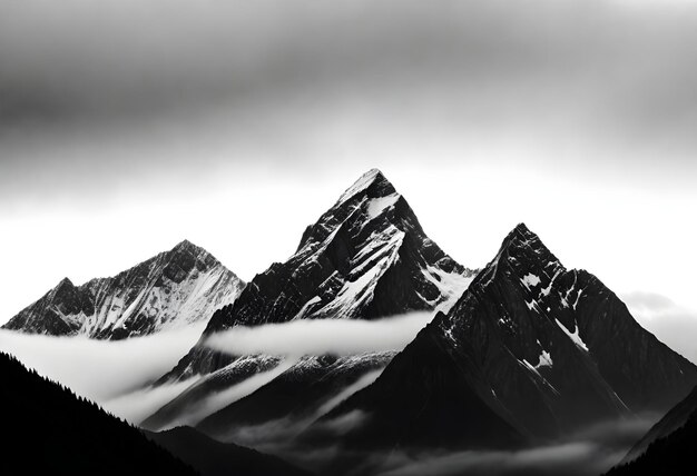 Photo a black and white photo of a mountain with a mountain in the background