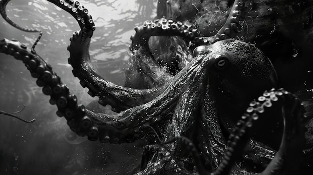 Photo a black and white photo of an octopus with the word octopus on it