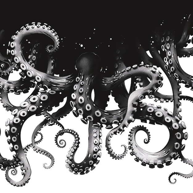 Photo a black and white photo of an octopus with the word octopus on it