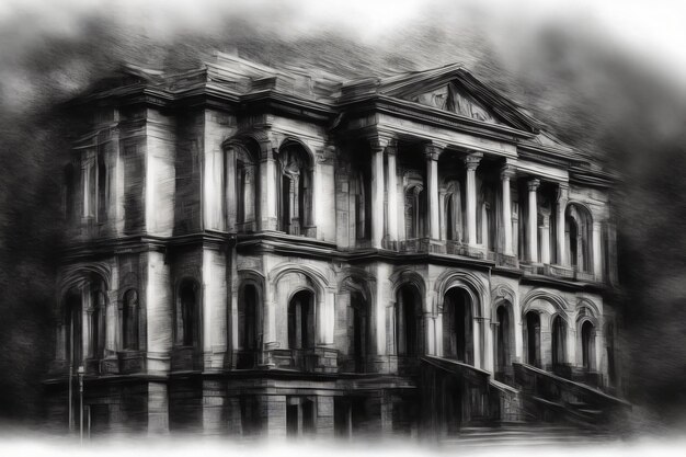 A Black And White Photo Of An Old Building