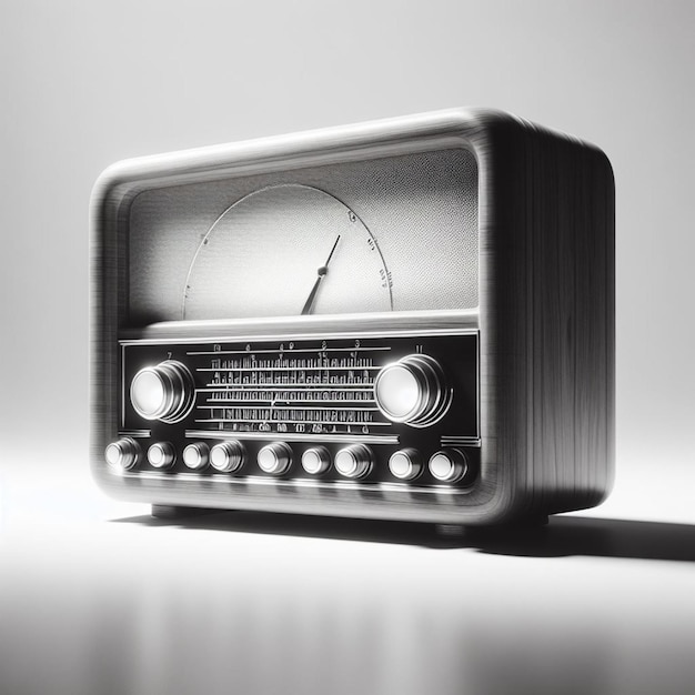 a black and white photo of an old radio on white background