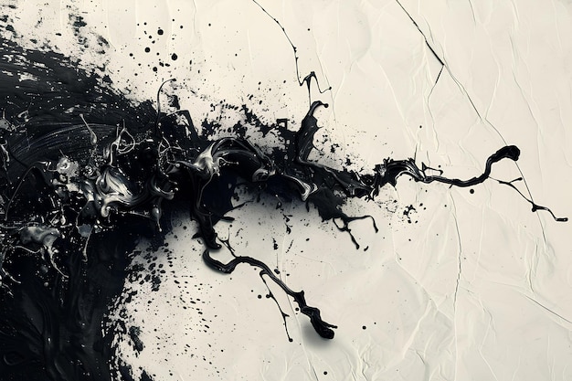 A black and white photo of paint splattered on a piece of paper