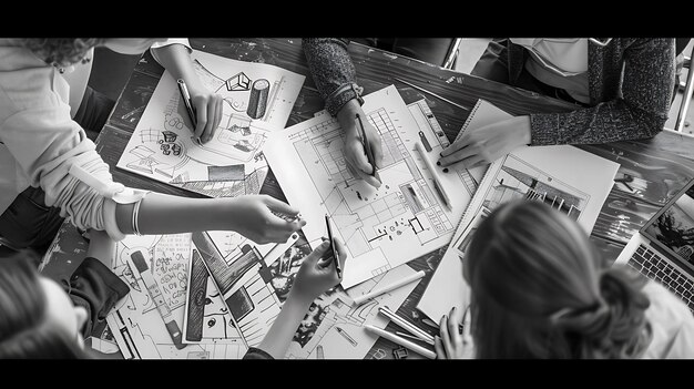 Photo a black and white photo of a person drawing a puzzle with a pencil