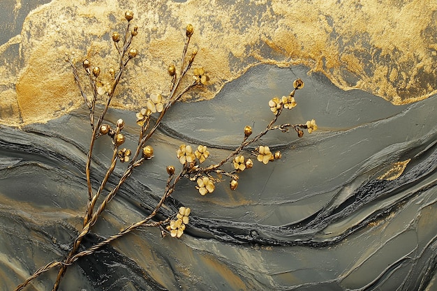 a black and white photo of a plant with a brown water background