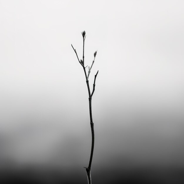 Photo a black and white photo of a plant with a small flower on it.