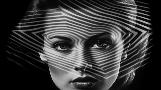 Black and white photo of a pretty girl woman stock photography pattern vintage Generative AI