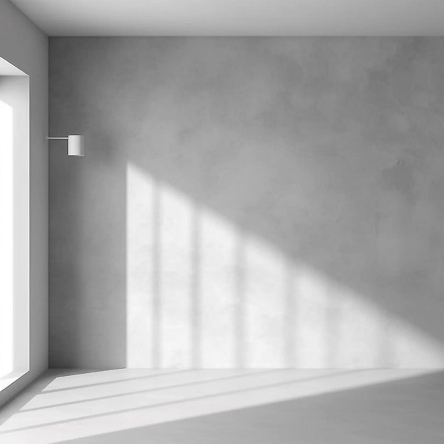 A black and white photo of a room with a window and a wall generative ai