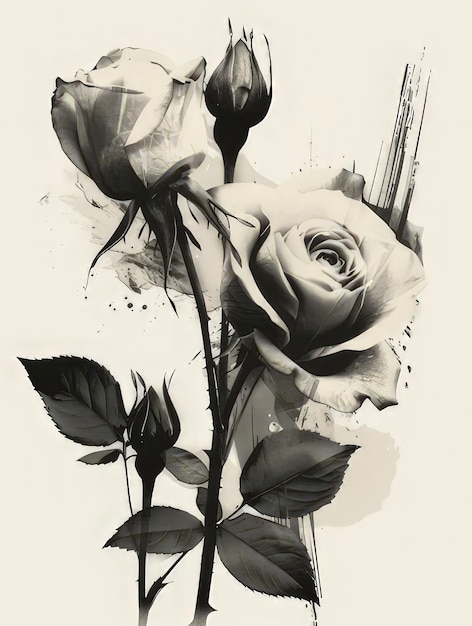 Photo a black and white photo of a rose with the word  b  on it