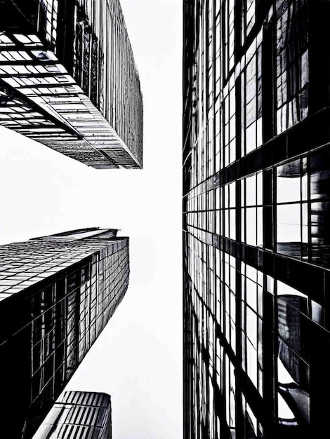 Photo a black and white photo of a skyscraper with a window and a glass door