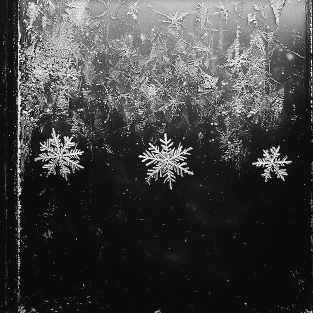 Photo a black and white photo of snowflakes on a black background