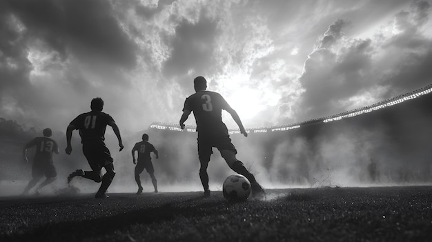 Photo a black and white photo of a soccer player with the number 3 on his jersey