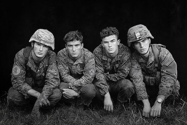 Photo a black and white photo of soldiers