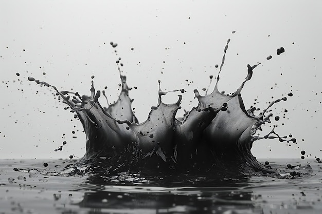 Photo a black and white photo of a splash of water with the word  b  on it