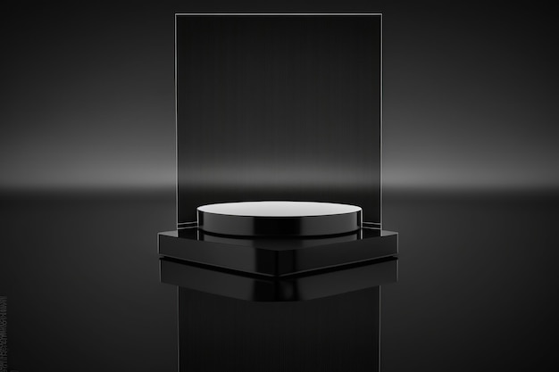 A black and white photo of a square with a round base.