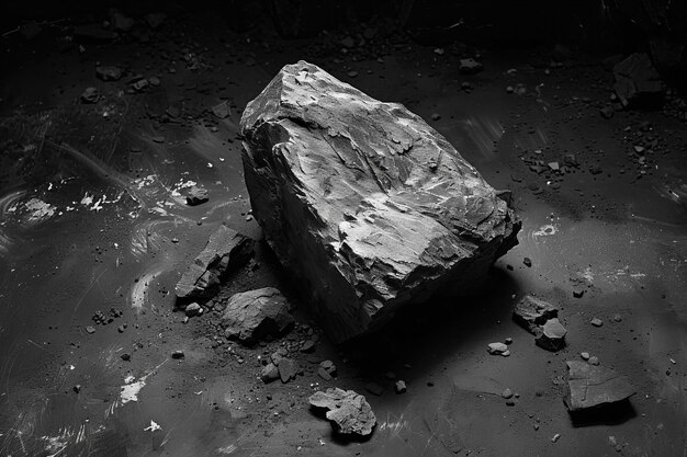 Black and white photo of a stone in a dark area high quality high resolution