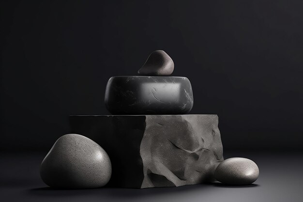 A black and white photo of a stone object with a stone on top.