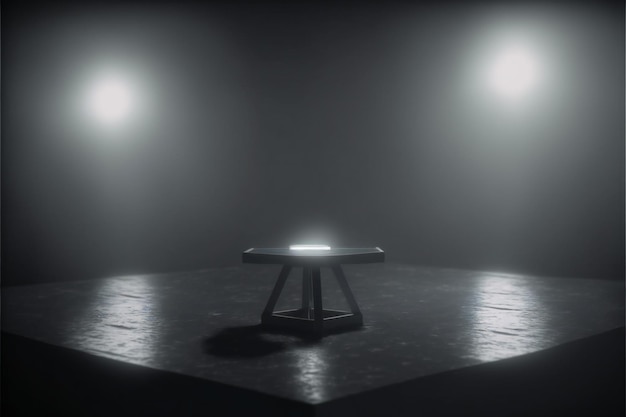 black and white photo of a table in a dark room