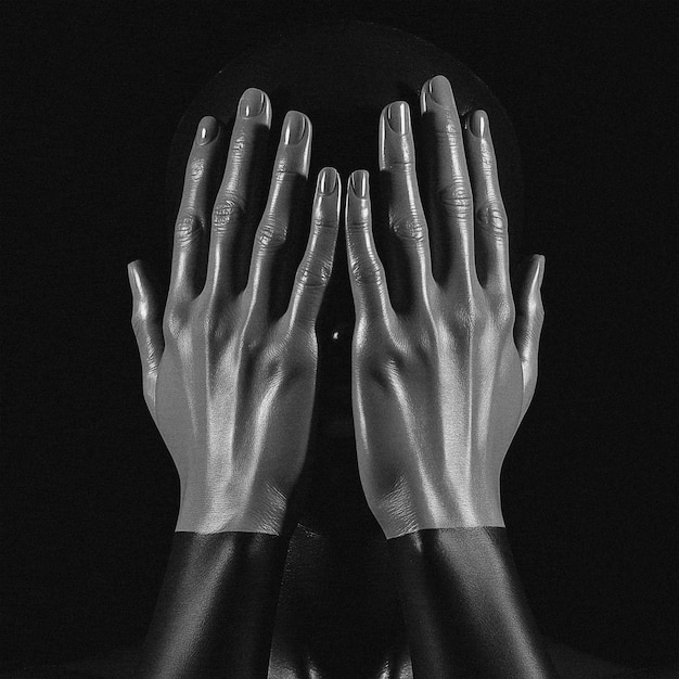 Photo a black and white photo of two hands and one of them is shown with one being held up