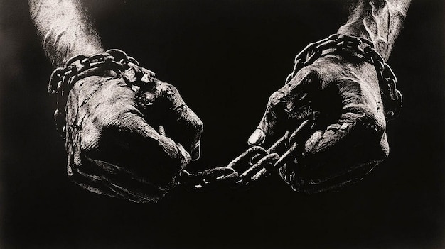 Photo a black and white photo of two hands with a chain around them