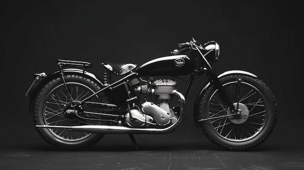 Black and white photo of a vintage motorcycle