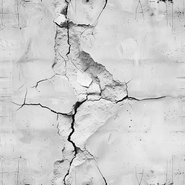 a black and white photo of a wall with a cracked wall