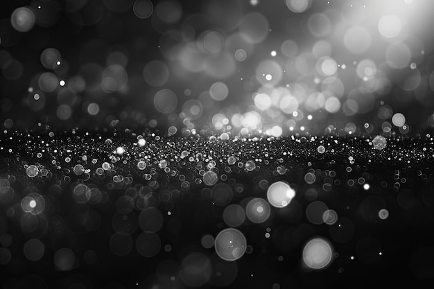 a black and white photo of a water droplet with sparkling glitter around it