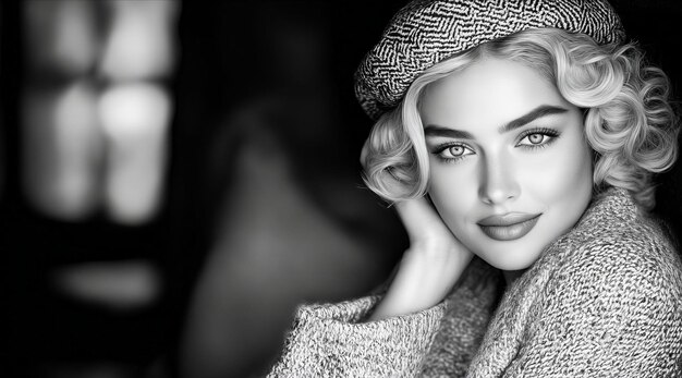 Photo a black and white photo of a woman wearing a hat