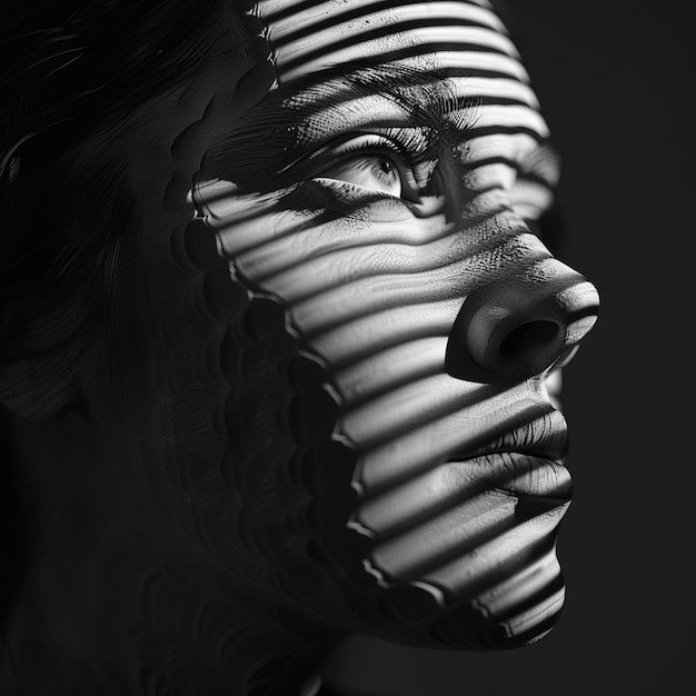 a black and white photo of a womans face with the lines drawn on it