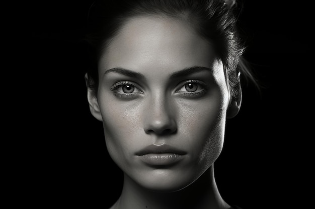 a black and white photo of a womans face