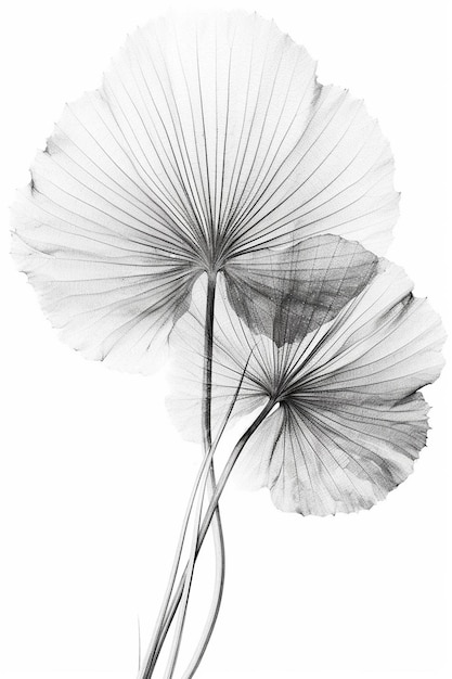 A black and white photograph of a flower with a large leaf and the word love on it.